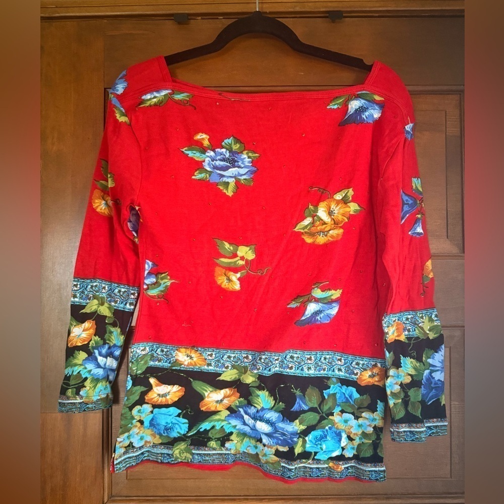 Chaudry KC Womens Red Floral Top 🌺